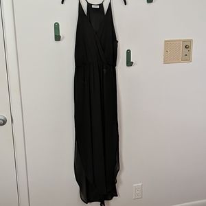 Lush strapless long black wrap dress